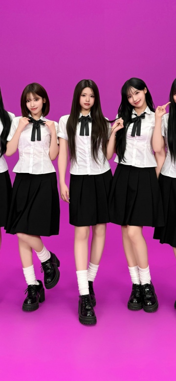Deja Vu, RESCENE, K-pop group, Girl group, Uniform, Magenta background, 5K