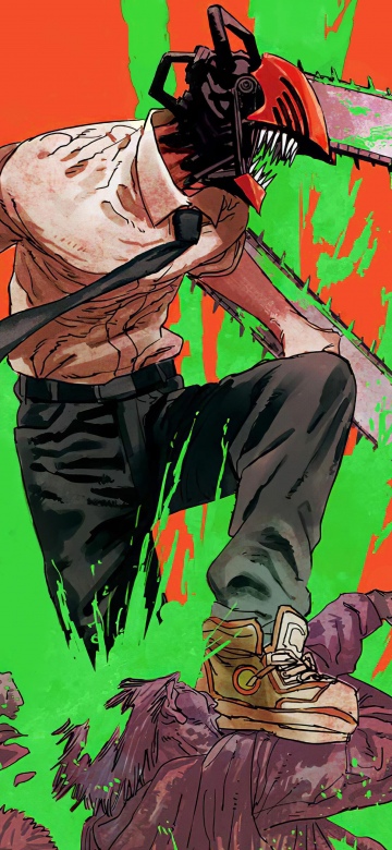 Denji, Badass, Chainsaw Man, Orange background, 5K