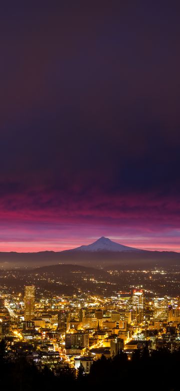 Cityscape, Sunrise, Portland, Panorama, City lights