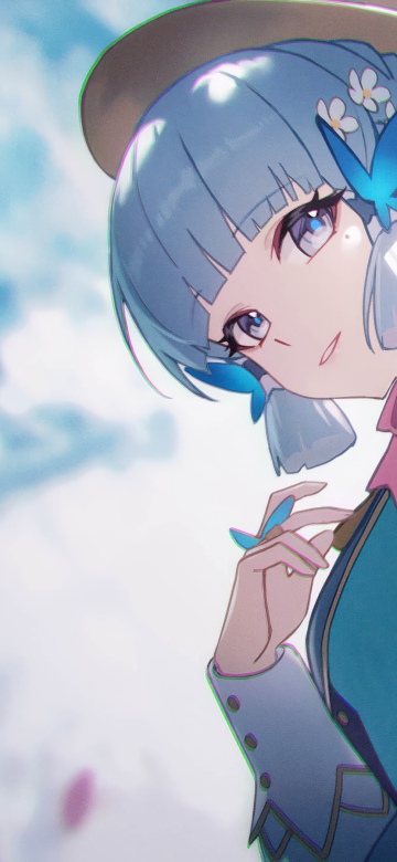 Kamisato Ayaka, 5K, Genshin Impact, Blue hair, Smiling girl, Hat