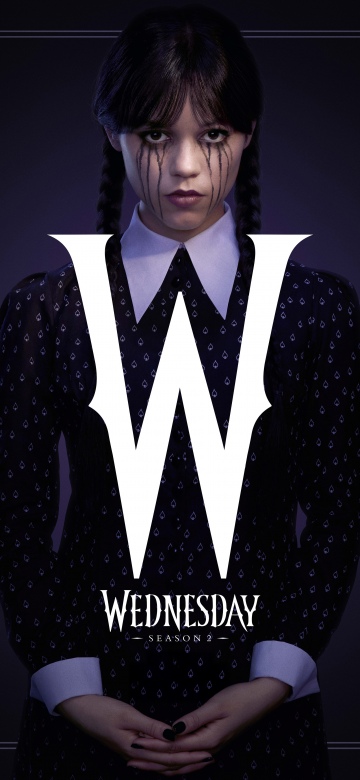 Wednesday Addams, Season 2, 2025 series, Wednesday (Netflix), Jenna Ortega as Wednesday Addams, Dark background
