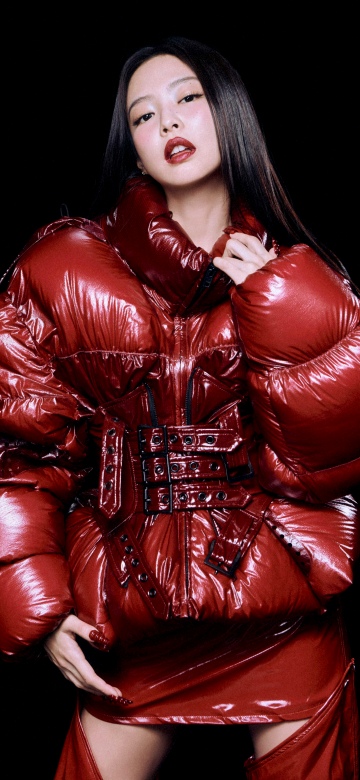 Jennie, Individual, Red dress, 8K, 5K, Black background, 12K, 10K, Red Jacket