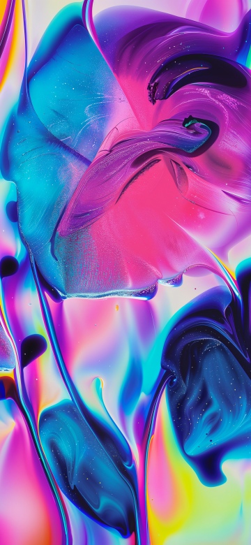 Fluid art, Neon colors, Swirls, Iridescence, 5K, Colorful abstract