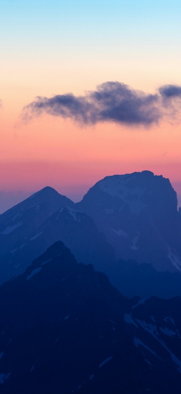 Sunset, Alps mountains, Landscape, Clouds, Purple and blue, Austria, 5K, Scenery, Mountain range