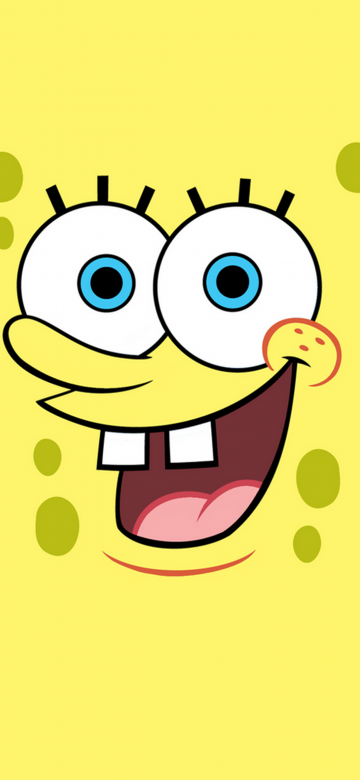 SpongeBob smiley face, Minimalist, Yellow background, Happy, 5K, Cartoon