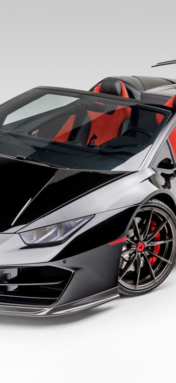 Lamborghini Huracan Spyder, 5K, Vorsteiner, White background, Black cars, 2020