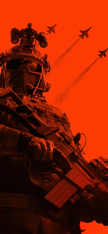 Battlefield 6, Soldier, 5K, Game poster, Orange background, Monochrome, 2026 Games