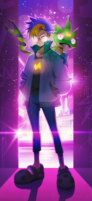 Digimon Beatbreak, Tomoro Tenma, Animated series, 2025 series, 5K, Neon pink