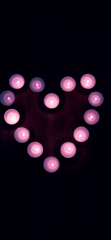 Love heart, Candle lights, Black background, Pink, Heart, Tea light, 5K