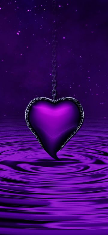 Purple Heart, Water, Waves, Stars, Chain, Purple background, 5K