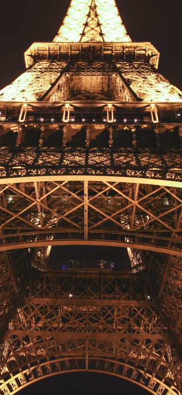 Eiffel Tower, Night view, Paris, Dark background, Night time, Lights, Low Angle Photography, Steel Structure, Iconic, 5K, France