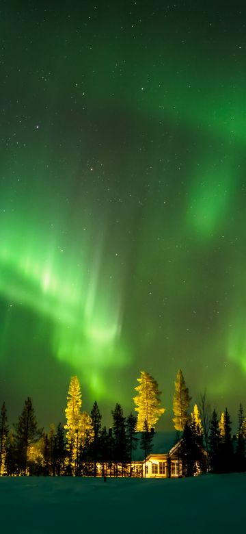 Aurora Borealis, Aurora sky, House, Night