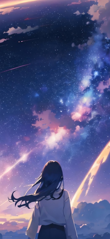 Anime girl, Night sky