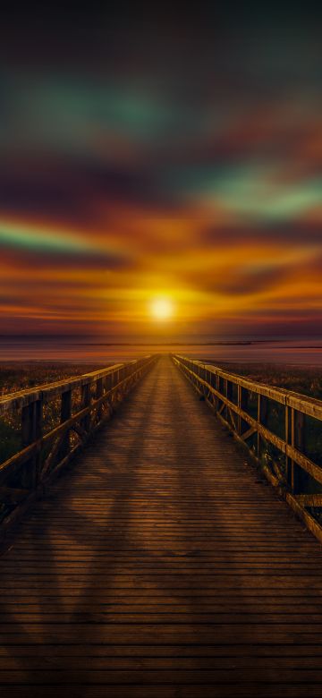 Wooden pier, Sunset, Bridge, Dawn, Dusk, Vacation, Holidays, 5K