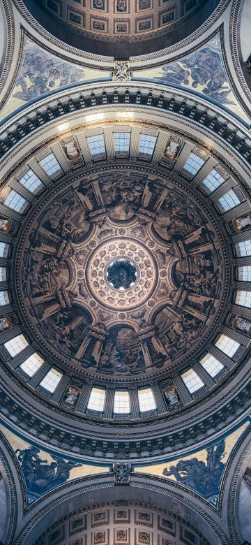 St Paul's Cathedral, United Kingdom, London, Church, Dome, Ceiling, Look up, Symmetrical, Geometric, Pattern, Interior, 5K, 8K, England