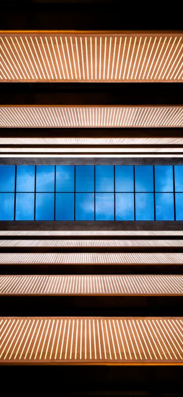 Bush Pavilion Hotel, London, Atrium, Symmetrical, Looking up at Sky, Blue, Skylight, 5K, 8K, England