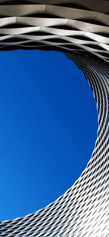 Steel Eye, Modern architecture, Patterns, Geometrical, Blue Sky, Looking up at Sky, Circle, Texture, 5K