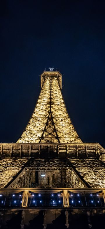 Eiffel Tower, Nightscape, Paris, France, Dark background, Night, Lights, Low Angle Photography, Steel Structure, Iconic, 5K