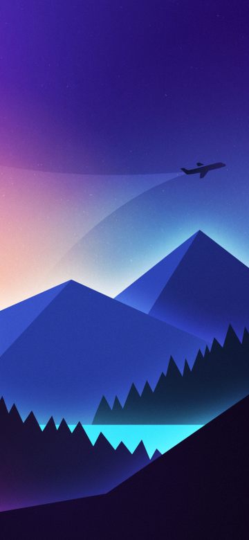 Mountains, Illustration, Flight, Night, Sunset, Gradient background