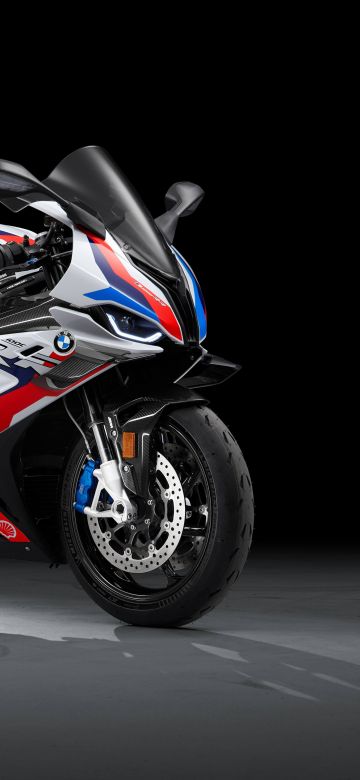 BMW M 1000 RR, AMOLED, Black background, Race bikes, 2021, 5K