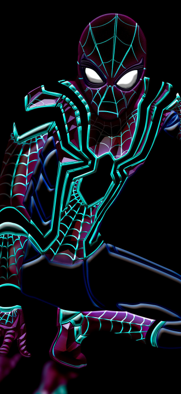 Spider-Man, Neon art, Black background, Marvel Superheroes, 5K, Spiderman