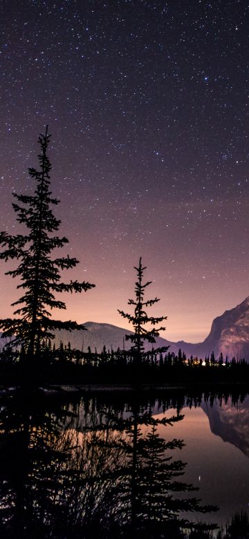 Mount Rundle, Nightscape, Banff National Park, Reflection, Starry sky, 5K