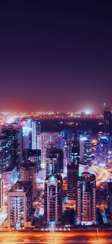 Dubai City, United Arab Emirates, City Skyline, Cityscape, Night time, City lights, Skyscrapers, Modern architecture, 5K