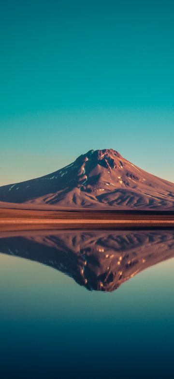 Laguna Lejia, Salt Lake, Chile, Mountains, Blue Sky, Reflection, Body of Water, Mountain range, Volcano, Lejía Lake, Landscape, Sunset, 5K