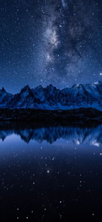 Milky Way, Night, Starry sky, Mountains, Lake, Reflection, Cold, 5K