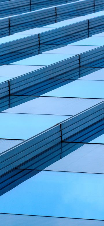 Haagsche Zwaan, Hague, Netherlands, Look up, Pattern, Blue, Glass Architecture, Stripes, 5K