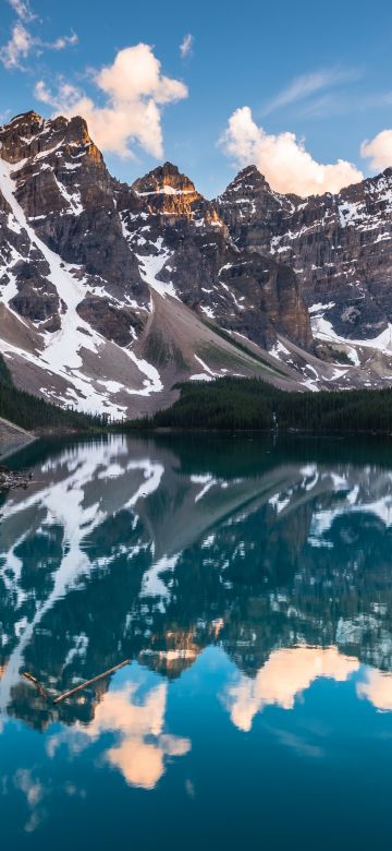 Moraine Lake, 8K, Canada, Reflection, Sunset, Water, Landscape, Mountain Peaks, Snow, Scenic, Clouds, 5K