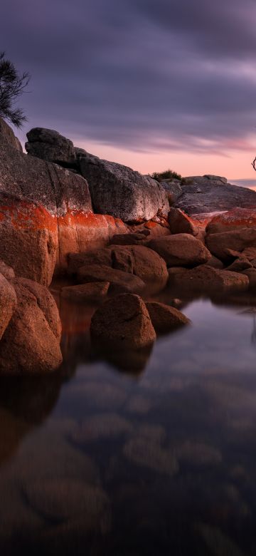 Binalong Bay, Tasmania, Australia, Sunrise, Landscape, Rocks, Body of Water, 5K, 8K