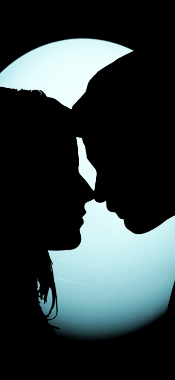 Couple, Black background, Silhouette, Together, Romantic, Moon, 5K