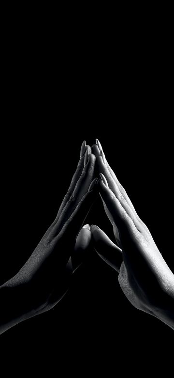 Praying Hands, Hands together, Monochrome, Black background, 5K, Black and White