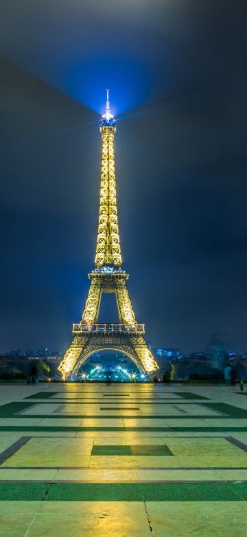 Eiffel Tower, 8K, Paris, France, Night time, Iconic, Metal structure, Blue light, 5K