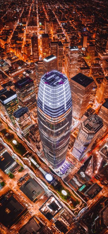 Tallest Skyscraper, San Francisco, Aerial view, Cityscape, Orange Lights, Night time, 5K, 8K