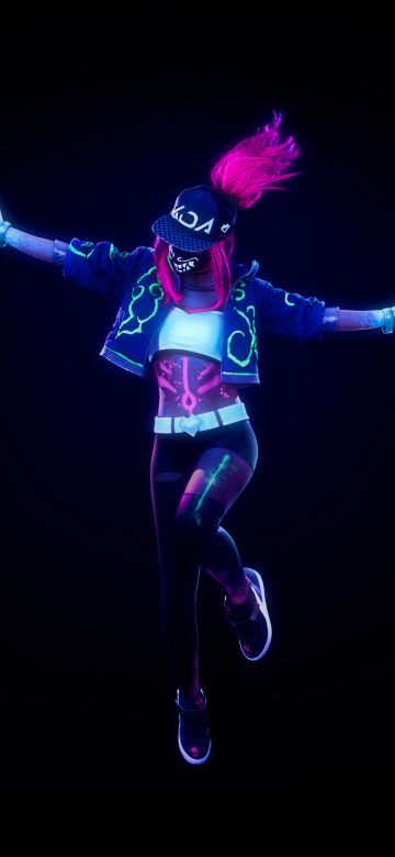 KDA, League of Legends, Neon, Smoke, Black background, Cosplay