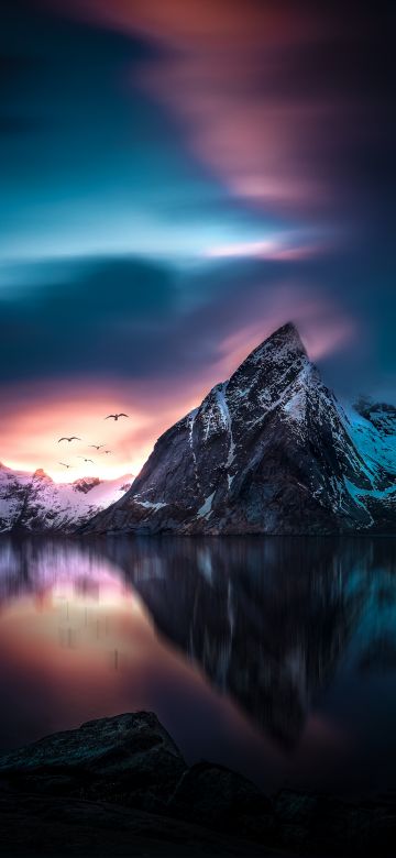 Mountains, Peak, Lake, Reflection, Winter, Cold, Sunset, Scenic