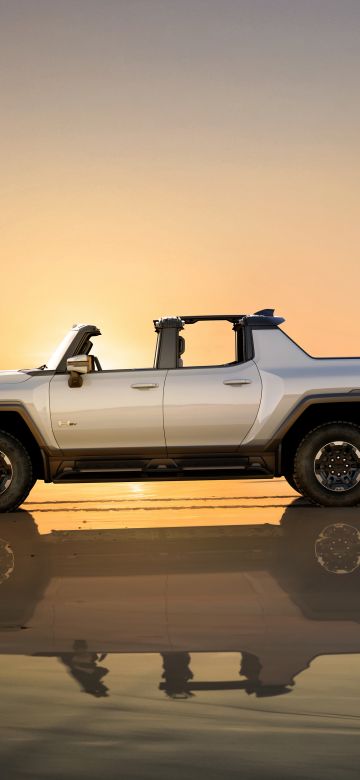 GMC Hummer EV, Sunset, Electric SUV, Beach, Luxury SUV, Electric trucks, 2022, 5K