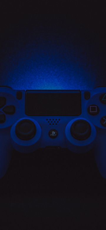 Sony DualShock 4, Black background, PlayStation 4 Controller, Gamepad, PS4, Game Controller, Blue light, 5K