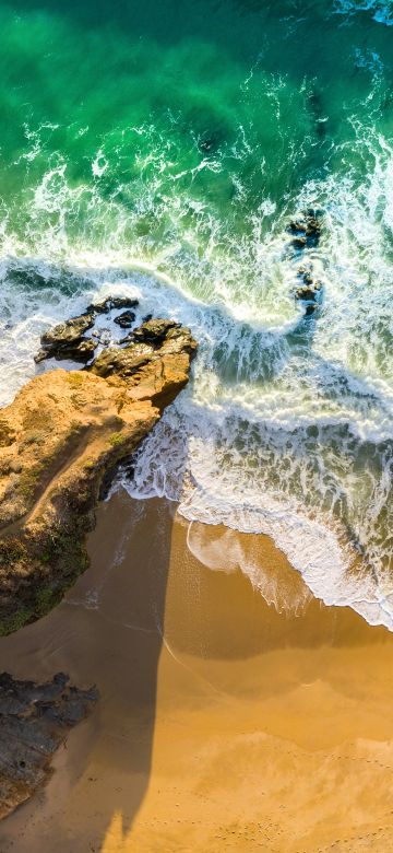 Seashore, Aerial view, Beach, Cliff, Ocean, Waves, Beautiful, Birds eye view, Sand, 5K