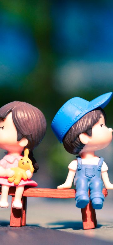 Cute couple, Adorable, Bench, Bokeh, Cute pair, Dolls