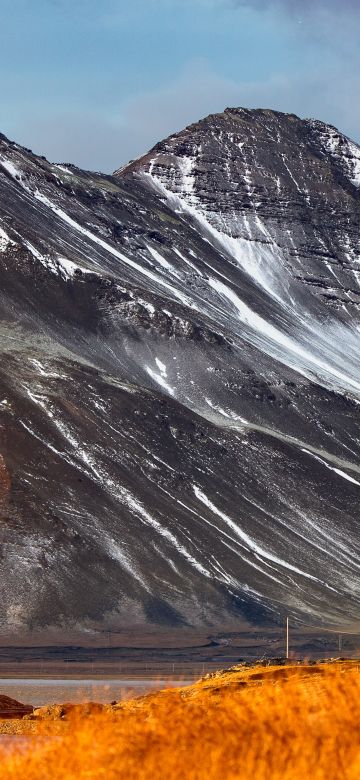 Glacier mountains, Black mountains, Snow covered, Daylight, Landscape, Iceland, 5K