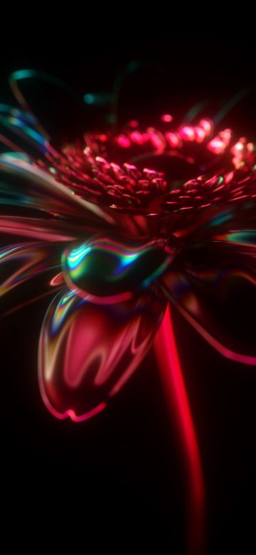 Neon, Digital flower, 3D, CGI, Cyberpunk, Black background, Glowing