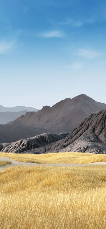 Mountains, Clear sky, Grass field, Landscape, Microsoft Surface Hub 2, Stock