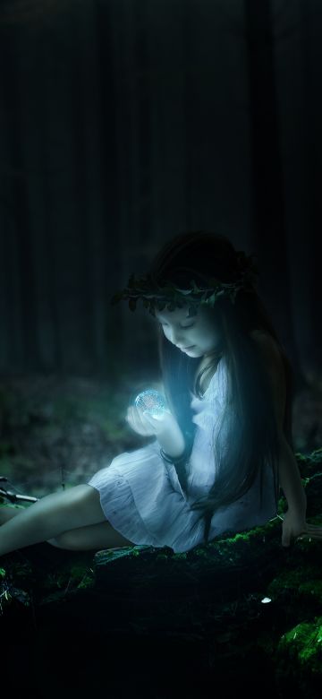 Cute Girl, Enchanted, Forest, Magical, Surreal, Glowing, Smiling girl, Fairy, Night, Dark