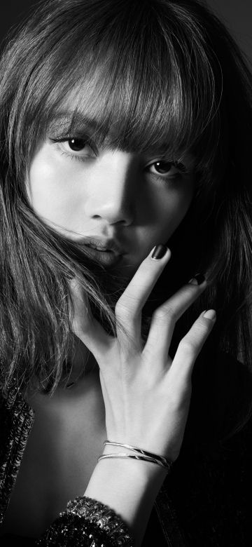 Lisa, Monochrome, Blackpink, Thai singer, Asian Girl, K-Pop singer, Black and White, 5K