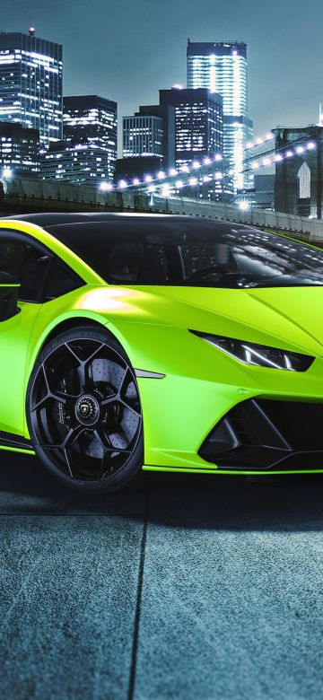 Lamborghini Huracan EVO Fluo Capsule, Brooklyn Bridge, Night, New York City, 2021