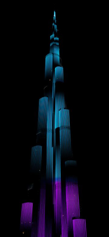 Burj Khalifa, Night illumination, Night lights, Light show, Dark background, 5K, 8K, AMOLED, Dark aesthetic