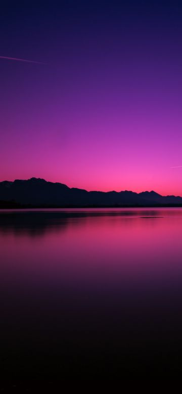 Sunset, Lake, Dusk, Purple sky, Reflection, Dawn, Body of Water, Dark, Backlit